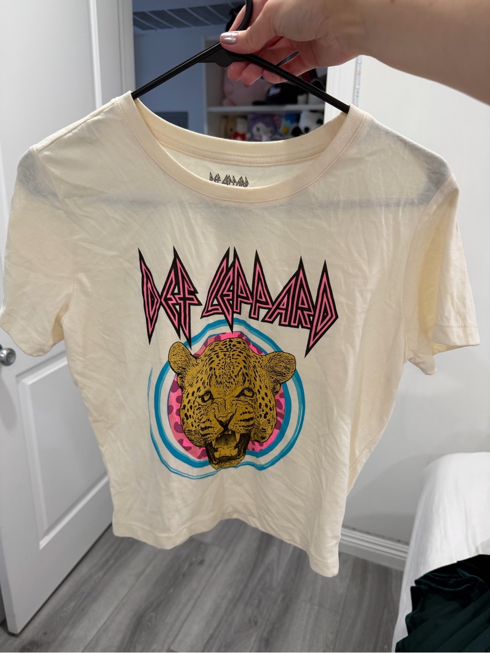 ASOS Cream Def Leppard Graphic Tee with Pink and Blue Accents